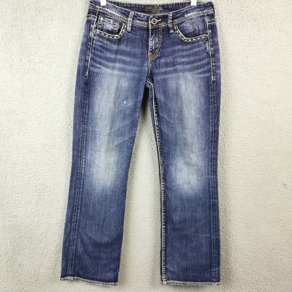 Silver Jeans Womens Lola 17" Boot Cut Blue Denim Low Rise Stone Wash 29